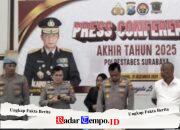 Press conference akhir tahun 2025 Polrestabes Surabaya bersama kasat Reskrim dan Kasatlantas komitmen jaga keamanan kota Surabaya