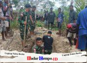 Wujud Kepedulian, Pos Kaibar Satgas Yonif 123/Rajawali Hadiri Pemakaman Warga Kampung Amazu