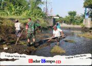 Maksimalkan Pasokan Air Pertanian, Babinsa Karangsari Dan Poktan Margomulyo Bersihkan Saluran Irigasi