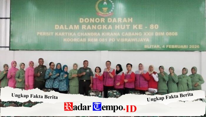 Setetes Darah Sejuta Harapan, Peringati HUT Persit Ke 80 Kodim 0808 Blitar Gelar Donor Darah