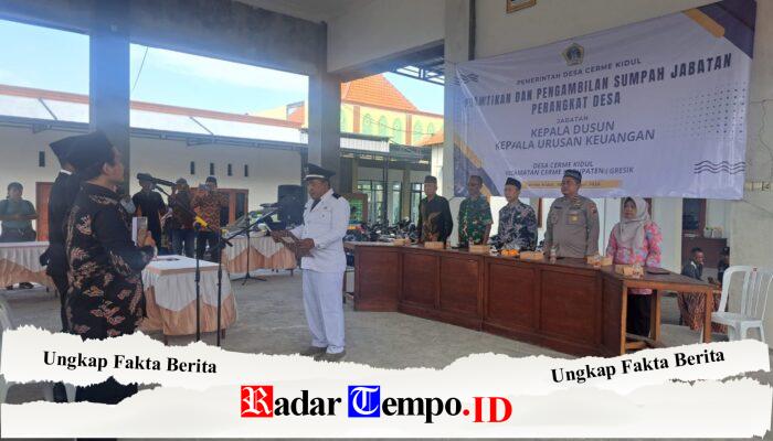 PELANTIKAN PENGAMBILAN SUMPAH JABATAN PERANGKAT DESA CERME KIDUL BERLANGSUNG KHIDMAT, DUA PEJABAT DESA RESMI DIKUKUHKAN