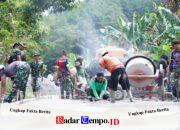 Tetap Semangat Percepat Pengecoran Rabat Jalan, Anggota Satgas TMMD Ke 127 Kodim 0808/Blitar Di Bulan Puasa
