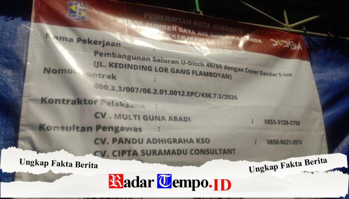 Dugaan Pekerjaan Saluran U-Ditch dan Box Culvert di Kedinding Lor Gang Plamboyan Tidak Sesuai Bestek