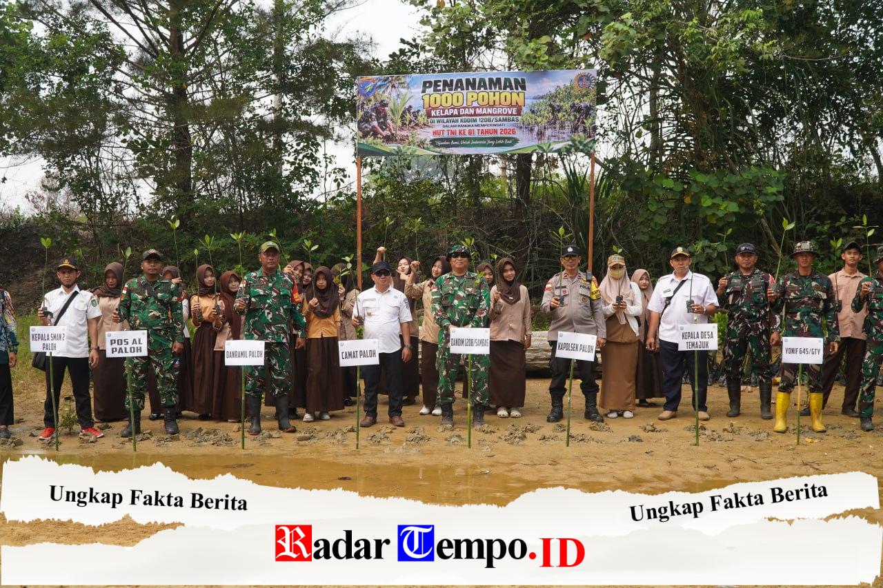 Jaga Kelestarian Lingkungan Jelang HUT TNI ke 81, Kodim 1208/Sambas Tanam 1.000 Pohon Kelapa dan Mangrove di Wilayah Perbatasan