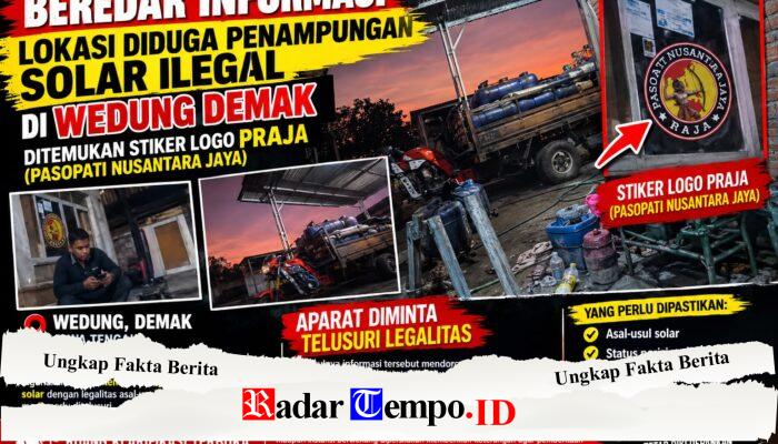 Beredar Informasi Lokasi Diduga Penampungan Solar Ilegal di Wedung Demak, Stiker Logo PRAJA Jadi Sorotan